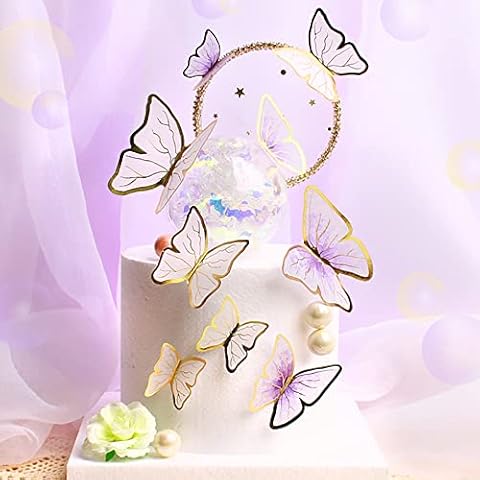 30Pcs Butterfly Cake Decorations Purple & Pink Butterfly Cupcake Toppers Picks,Happy Birthday Cake Toppers Glitter 3D Butterfly Cupcake Toppers for Baby Shower Wedding Birthday Party Decor Cover