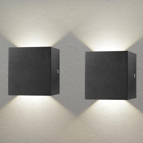 2 Paire Applique Murale LED 7W Moderne Intérieur 4500K Carrée Noir Décor