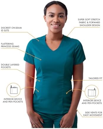 Adar Pro Modern Athletic Scrub Set For Women - Modern V-Neck Scrub Top & Yoga Jogger Scrub Pants - P9500 - Caribbean Blue - S - 2