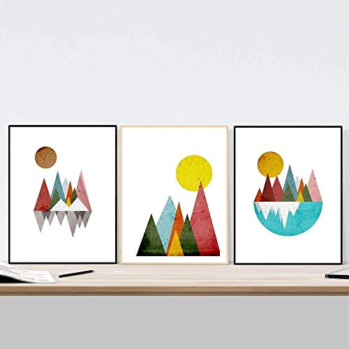 Nacnic Set de 3 láminas para enmarcar Montañas Geométricas. Posters con imágenes Geometrica. Decoración de hogar