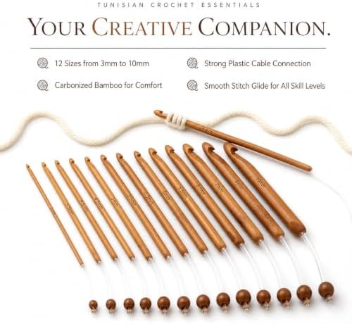 12pcs Carbonized Bamboo Afghan Tunisian Crochet Hooks Set, Knitting Needles, Adjoined Plastic Cable Tool with Crochet Function, Ideal for Beginners & Professionals - 4