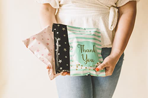 Image of Inspired Mailers - Poly Mailers 10x13 - 20 Pack - Thank You Poly Mailers Confetti and Stripes (Aqua /Gold) - Mailing Bags - 10x13 Mailers Poly Bags - Packing Envelopes