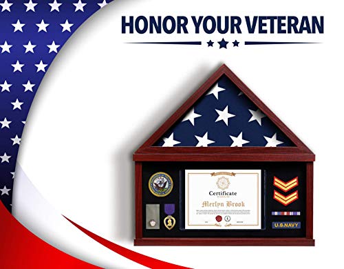 Flybold Flag Case For American Veteran Burial Flag Flag Display Case For Burial Flag Military Shadow Box 95% Clear With Felt Lining Holder For Medal Document Fits Folded Funeral Flag 5 X 9.5 Ft Mahogany Frame thumb #5