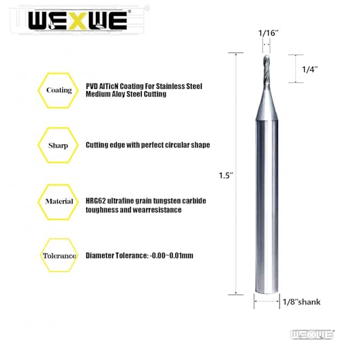 Image of Tools Ball Nose Carbide End Mill, DLC Black Coating, CNC Cutting Tools for Steel Cutting, More Wear Resistant, Suit for 3D Carving & Engraving. 2 Flute Router Bits,1 /8 Shank (1 /16-1.5 inch 5pcs