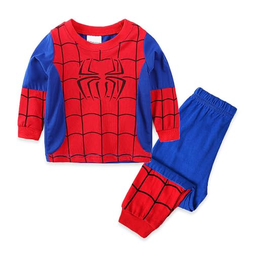 La Mejor Lista de Pijamas dos piezas para Niño los más recomendados. 45 D.O.T - Pijama de superhéroe para niños, 2 piezas, playera de manga larga y pantalones, ajuste cómodo, ropa de dormir de algodón, 2 a 7 años, Araña, 5 Años