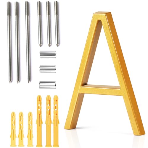 Premium 5" Floating Zinc Alloy House Numbers - Gold & Silver Starry Shine Finish, 304 Stainless Steel Screws, Long & Short Options, Unique Floating Shadow Design(Gold Galaxy-Letter A) -  TFORESTER