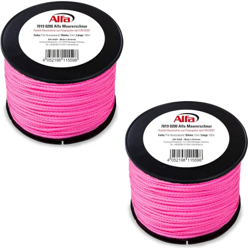 Alfa Maurerschnur pink 2 Stück - 100 m Länge - Ø 2,0 mm - Polypropylen rund geflochten - Reißfest & Belastbar - Auf Spule gewickelt | Richtschnur | Bauschnur | Lotschnur | Pflasterschnur Alfa Maurerschnur pink 2 Stück - 100 m Länge - Ø 2,0 mm - Polypropylen rund geflochten - Reißfest & Belastbar - Auf Spule gewickelt | Richtschnur | Bauschnur | Lotschnur | Pflasterschnur