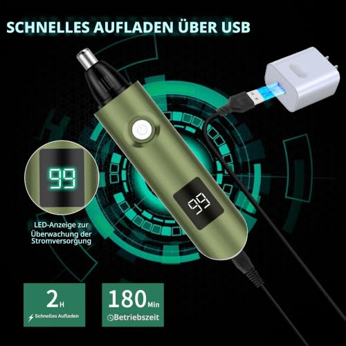 iMoebel Nasenhaartrimmer 3 in 1 mit LED-Anzeige, Nasenhaarschneider Ohrhaarschneider Wiederaufladbar...