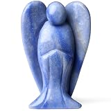 YATOJUZI 3" Blue Aventurine Angel Decor Big Hand-Carved Angels Guardian Sculpture Statue Figurines Natural Crystal Stones and Healing Crystals Home Room Office Desk Decoration Wisdom Gifts for Women