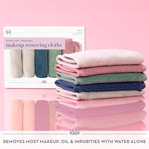 S&T INC. Makeup Remover Wipes for Skin Care, Reusable Makeup Wipes, Travel Essentials, Assorted Colors, 6 Inch by 12 Inch, 5 Pack
