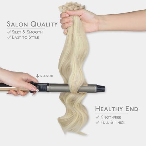 Image of WENNALIFE Invisi Edge Tape in Hair Extensions Human Hair,#17A /60A,22 Inch | 22 Inch 50g 20pcs Ash Blonde Highlighted Platinum Blonde Invisi Remy Hair tensions Seamless Injected Tape Ins Straight