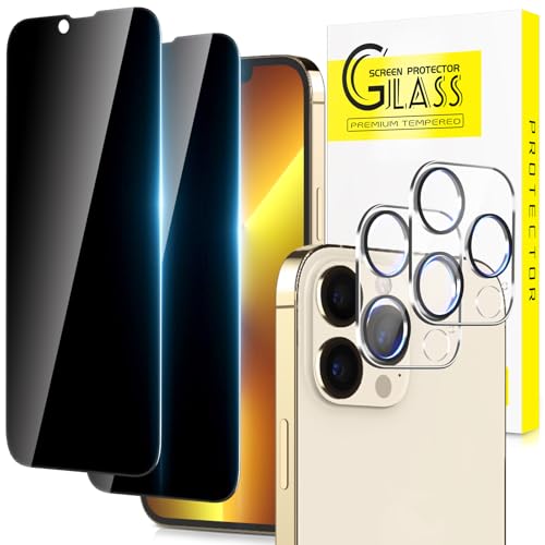 SLYTF Sichtschutz Panzerglas für iPhone 13 Pro Max (6 7 Zoll) mit Kamera Schutz Anty-Spy Anti-Spähen Gehärtetes Glas Schutzfolie 2+2 Stück 9H Härte Blasenfrei Kratzfest