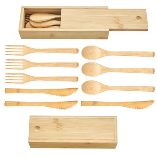 Wuhonghao Bambus aus Besteck mit Etui,Reisebesteck set Essbesteck...