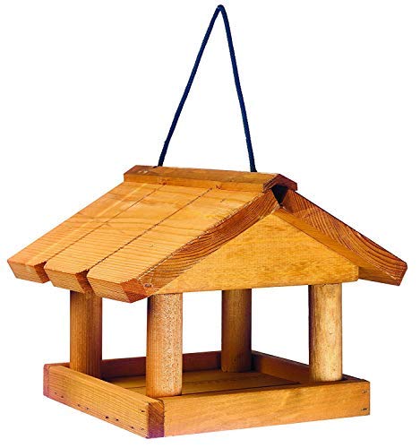 Hanging Wooden Bird Table Birdhouse Garden Feeding Station for Small Birds Roof Protection (Hanging Wooden Bird Table)