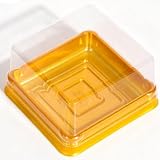 Karlak Kunststoff-Eigelb-Gebäckbox, Elegant, 50 Stück, Lebensmittelecht, Transparente Verpackung für Desserts, Bäckerei, PET, 7,6 X 7,6 X 5,9 Cm (Gold)