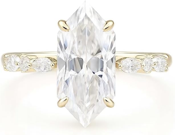 Elongated Hexagon Cut Moissanite Engagement Ring 14K Yellow Gold Custom Dainty Bridal Wedding Ring Unique Anniversary Birthday Jewelry Gift for Her
