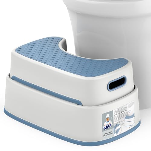 MR.SIGA Toilet Stool Squat Adult Bathroom Foot Stool White & Grayish Blue