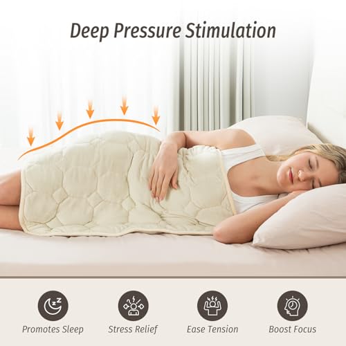Image of Wemore Weighted Lap Blanket 7lbs for Adults, Small Weighted Blanket for Travel, Calming, Relaxing, Napping and Sleeping, All-Season Weighted Lap Pad, Machine Washable, Beige 24x29 inches