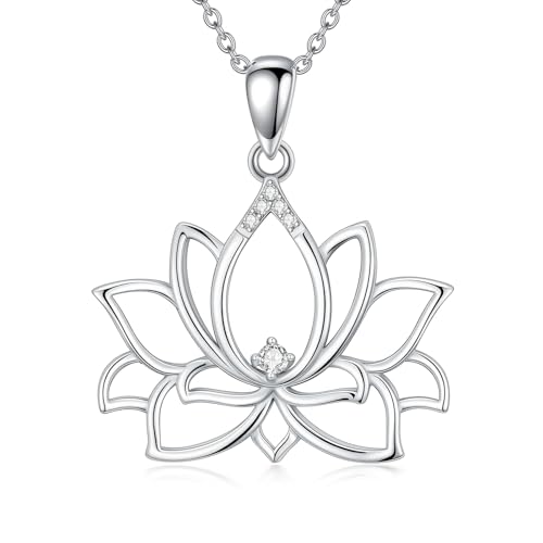 Diamond Lotus Necklace for Women 925 Sterling Sliver Lab Grown Diamond Lotus Pendant Jewelry for Women