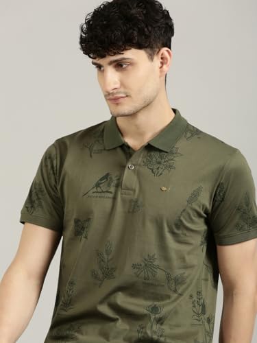 Image of JOVEN Mens Printed Polo Neck Half Sleeve Regular Fit Mercerised Cotton T-Shirt