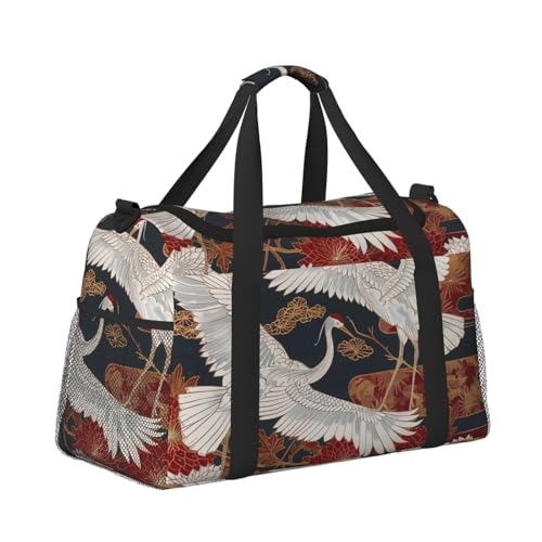 Japan Cranes Chrysanthemums Printed Travel Duffle Bag for Men Women Large Sport Gym Bag Handbag with Shoulder Strap for Travel Weekend Fishing Hunting2