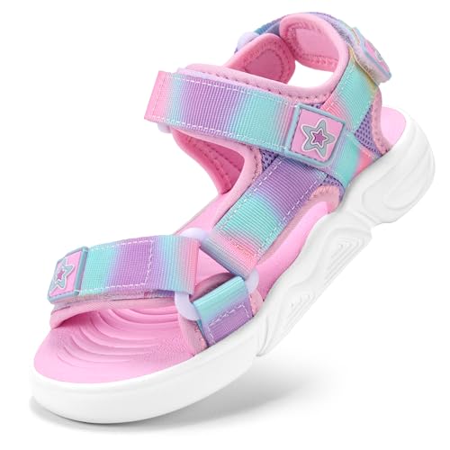 Stelle Boys Girls Sandals for Kids Athletic Sport Sandals Summer Outdoor Water Hiking Open Toe Casual Shoes for Toddler/Little/Big Kids(Rainbow 12ML)