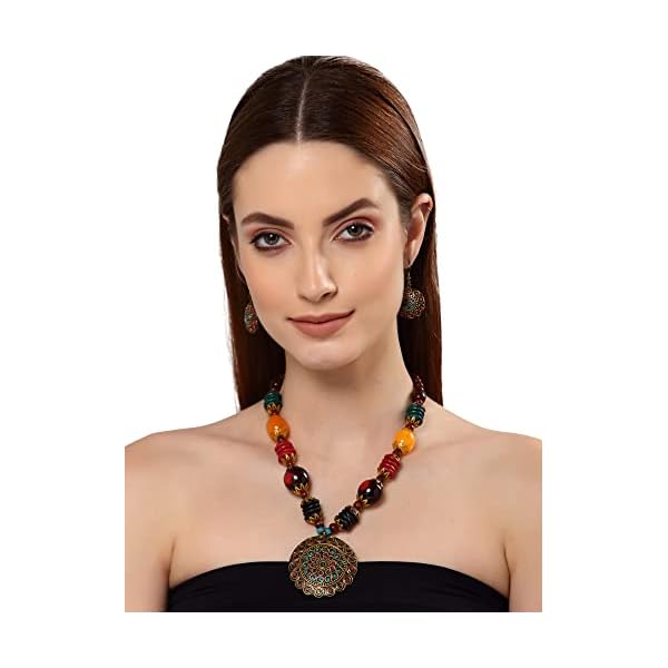 Shining Diva Fashion Latest Stylish Traditional Tibetan Pendant Necklace Jewellery Set for Women - Image 6
