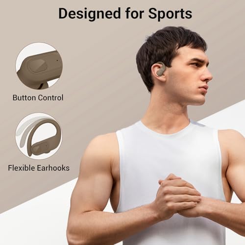 Image of occiam Wireless Earbuds Bluetooth Headphones Ear Buds 96Hrs Playback Sport Over-Ear Waterproof Wireless Headphones Earphones with Earhooks ENC Mics Clear Call for Sport Running Workout Brown