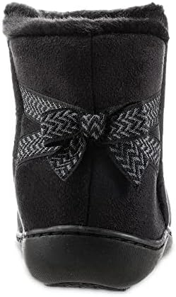 isotoner Women's Microsuede Mallory Bootie Slippers with Bow, Black, 7.5-8 | Image 2