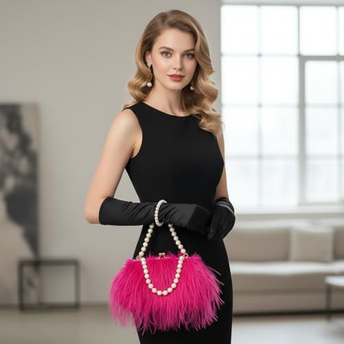 Image of Feather Purse Clutch For Women Ostrich Feather Handbag Shoulder Crossbody Evening Bag | Feather Purse