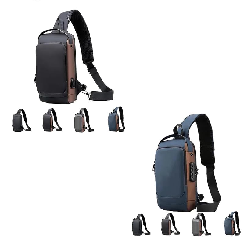 2PCS Carbon Fiber Streamline Anti-Theft Sling Bag, Carbon Fiber Streamline USB Charging Shoulder Bag