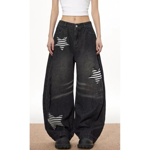 Retro High Street Detachable Star Bending Knife Jeans with Women's Design Sense Loose Wide Leg Pants3