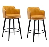 Barhocker aus Nappaleder mit Rückenlehne und Armlehnen, Thekenhöhe, schwarzer Metallfuß und Fußstütze, ideal für Küche, Insel, Zuhause, Bar, Pub und Esszimmer, 2 Stück