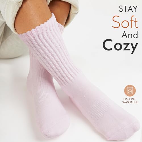 Image of HONGTEYA Slouchy Crew Socks For Women,Scrunch Cotton Cozy Workout Socks | Mid Calf Scrunch Boot Socks Size 5-11, Cozy Slouch Casual Athletic Socks, All Season Gifts For Women