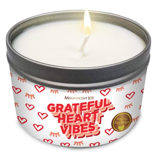 Magnificent 101 Long-Lasting Grateful Heart Vibes Aromatherapy Candle | 6 Oz – 35-Hour Burn | 100% Soy Wax, Cedar & Lavender Essential Oils | Ideal for Meditation, Energy Cleansing & Manifestation