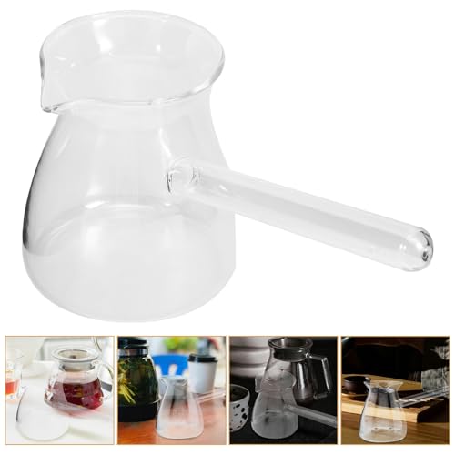 Jarra de vidrio para café turco de 650ml, transparente y con mango largo seguro 8