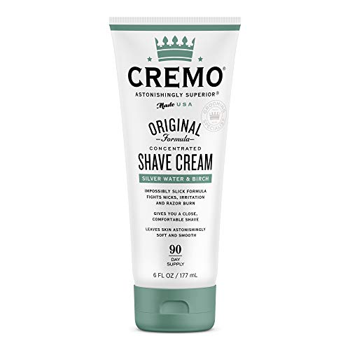 Cremo Barber Grade Silver Water & Birch Shave Cream, Astonishingly Superior Ultra-Slick Shaving Cream Fights Nicks, Cuts and Razor Burn, 6 Oz