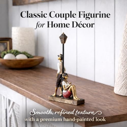 Image of ARMONIA Romantic Premium European Couple Figurine with Lamp Post, Handcrafted Polystone Showpiece for Home Decor | Gift for Anniversary, Valentine's Day, Wedding
