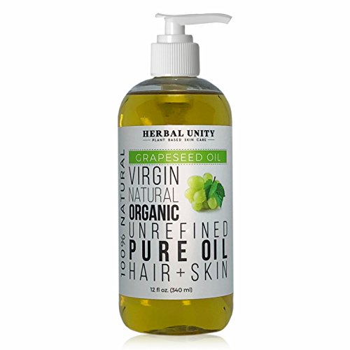 Grapeseed Oil - 100% Natural - Hexane Free - Pure Raw Virgin Non GMO & Unrefined - Unscented - Therapeutic Grade for Massage - For Skin & Hair - Lubricant