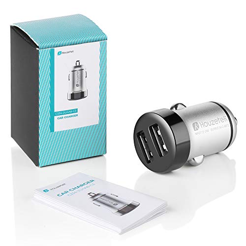 Houzetek Cargador de Coche para Móvil, Cargador de Coche USB Doble Carga Rápida 5V/4.8A, Mini Cargador Coche con 2 Micro USB 24W para Móvil, Teléfono, iPhone, Xiaomi, Samsung, Huawei（Negro） (Negro)