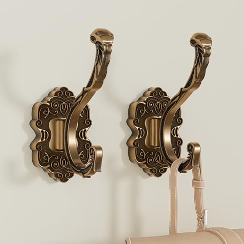 Kingyuan Vintage Brass Coat Hooks Wall Mount 2PCS,Heavy Duty Wall