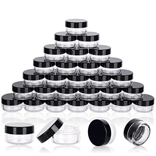 5 Gram Sample Containers with Lids, 50 Count 5ML Sample Jars, Empty Cosmetic Containers with Lids, Small Makeup Travel Containers for Glitter, Lotion, Cream, Beads, with Labels, Mini Spatulas