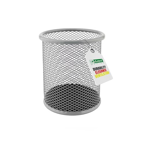 LEVIATAN Metal Pen Holder Round Wire Metal Mesh Multifunctional Cup for Ballpoint Pen Diameter 91 mm Ash Grey
