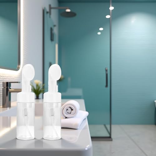 1Pc Transparent Empty Plastic Foam Dispenser Bottle Refillable Foaming Bottles Soap Dispenser Pump Bottles with Gel Head Wash Brush for Cleaning Travel 200ml,Refillable Containers3