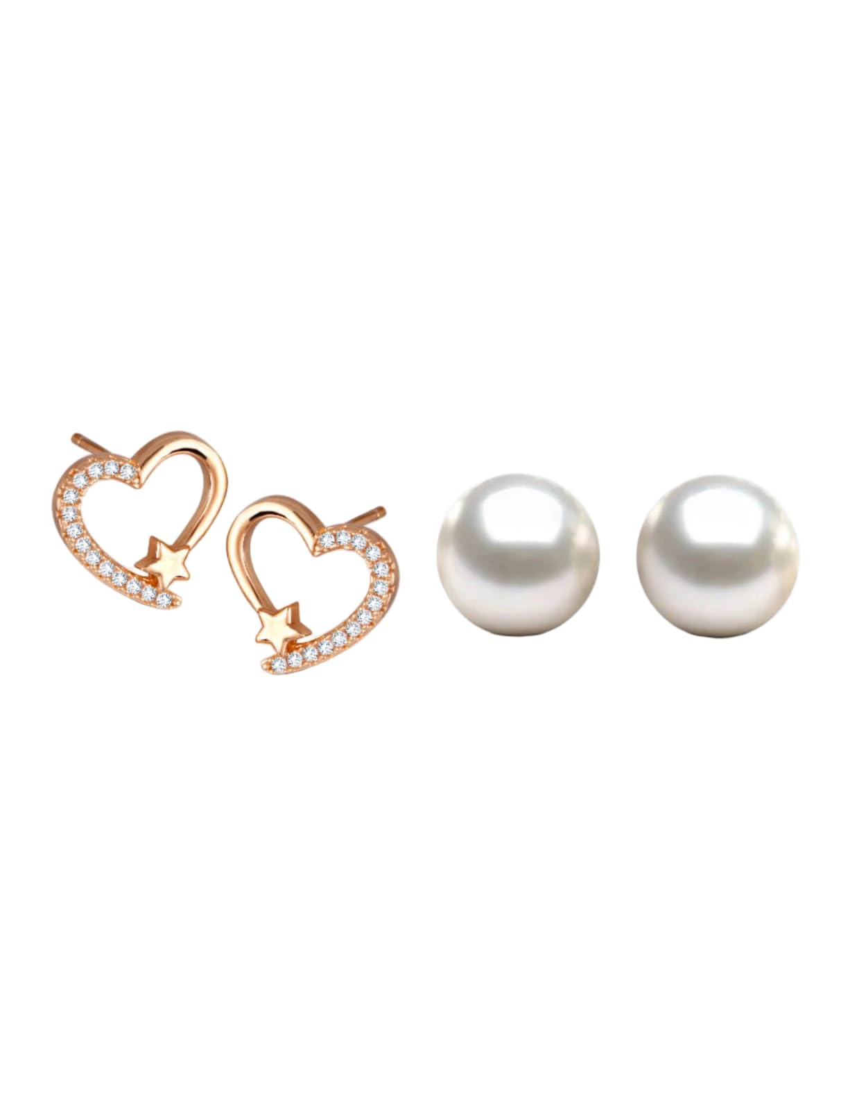 Vivastri"s Premium & Elegant CZ Stone Studded Rose Gols Plated Heart Shaped & Round Pearl Designed Stylish Stud Earrings For Ladies-VIVA2442-2443ERG-ROSEGOLD-image-26