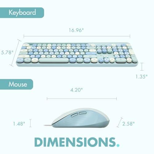X9 Wired Keyboard and Mouse Combo with Backlight - Silent Round Keycaps, Phone/Tablet Dock, 109 Fullsize Keys, Cute Colorful Blue Keyboard, Aesthetic and Pastel Keyboard for Laptop, PC and Chrome - Image 7