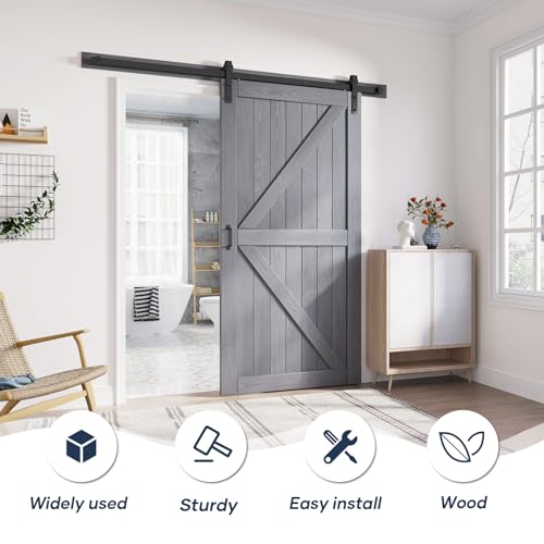 Image of FREDBECK Sliding Barn Door 42 x 84 Grey Wood Barn Door, Fit 38 inch-40 inch Opening