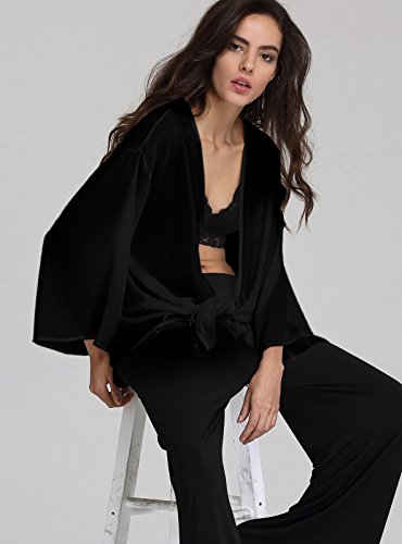 Escalier Women's Black Light Loose Chiffon Sheer Kimono Cardigan Blouses,8 - Thumbnail 4