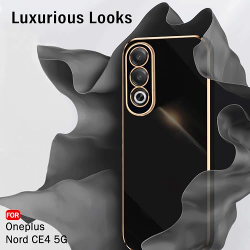 Image of TheGiftKart Luxurious Golden-Plated Back Cover Case for OnePlus Nord CE 4 5G | Raised Lips for Camera & Screen Protection | Shockproof Design | Stylish Back Cover for OnePlus Nord CE4 5G (TPU, Black)