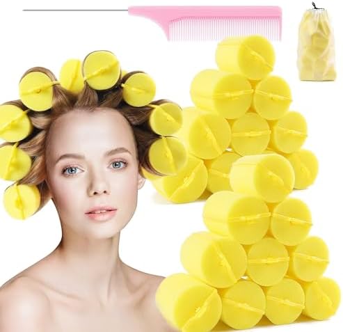 APOEM Jumbo Foam Sponge Hair Roller Soft Sleeping rollers Curvy Wavy Hairstyle Curling Hair Styling Tools 24 Pieces Use For Long Hair Short Hair Ladies And Children 2"X2.75"(Blue) (yellow)